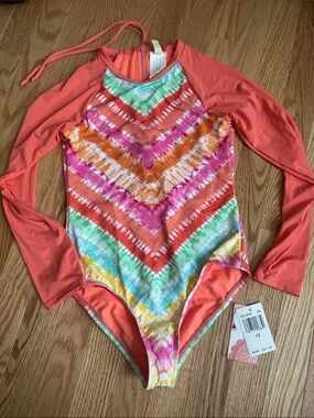 Hobie girls long sleeve rashguard one piece swimsuit